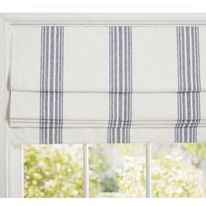 Pottery Barn Riviera Striped blackout cordless Roman shade 32x64L, (New) Navy